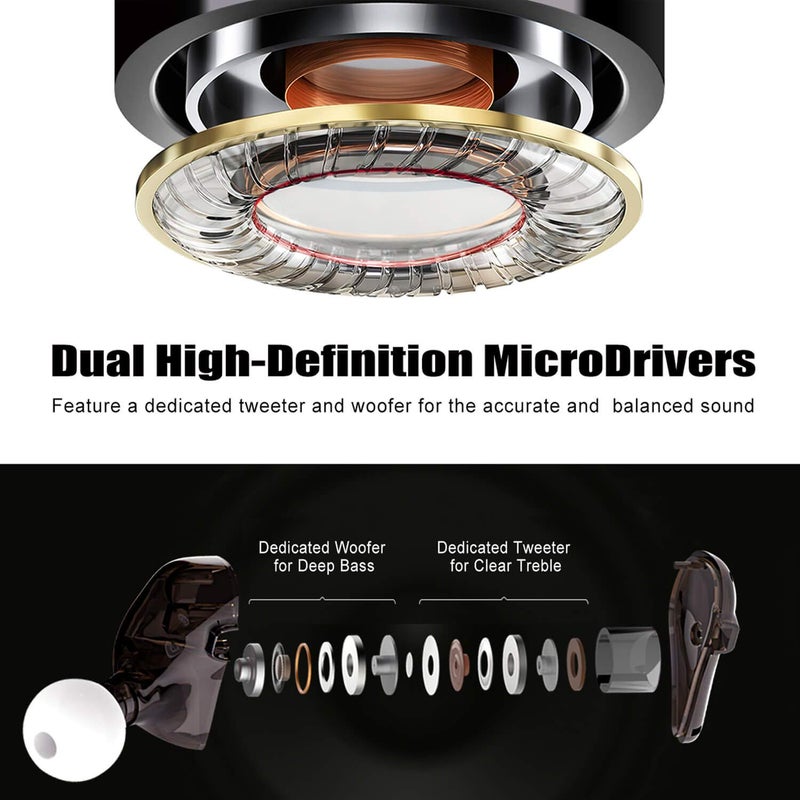 BASN High-Definition in Ear Monitor Headphones for Musicians with Detachable MMCX Earbuds; Dual Dynamic Drivers and Noise-Isolating (Brown) - Image 2